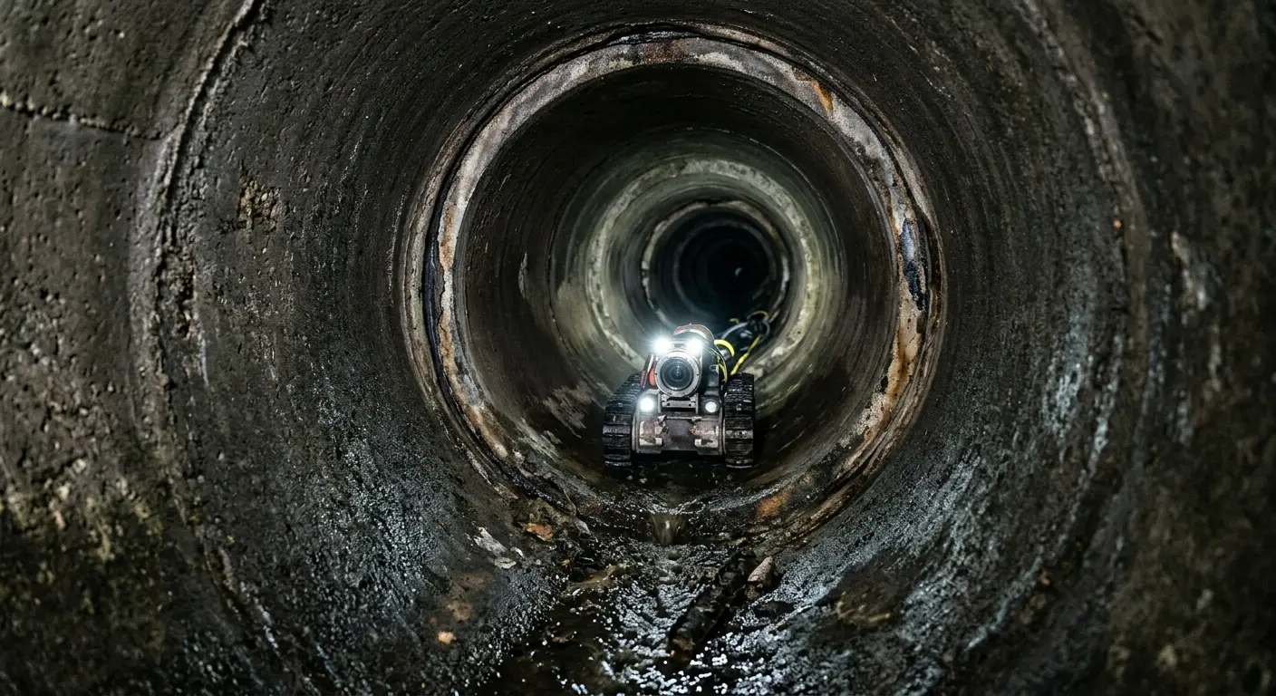 Robotic sewer camera inspecting pipe interior for Sewer Line Repair in Finley